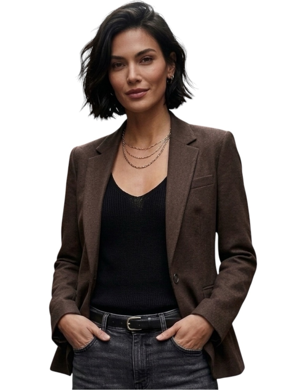 Liu Jo Wool Herringbone Blazer Brown S